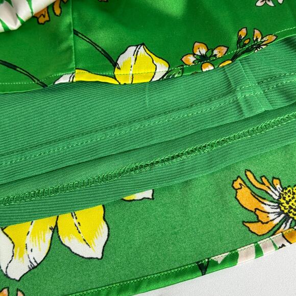 Collective Concepts Floral Puff Sleeve Cutout Midi Dress Green Yellow L - Picture 7 of 9